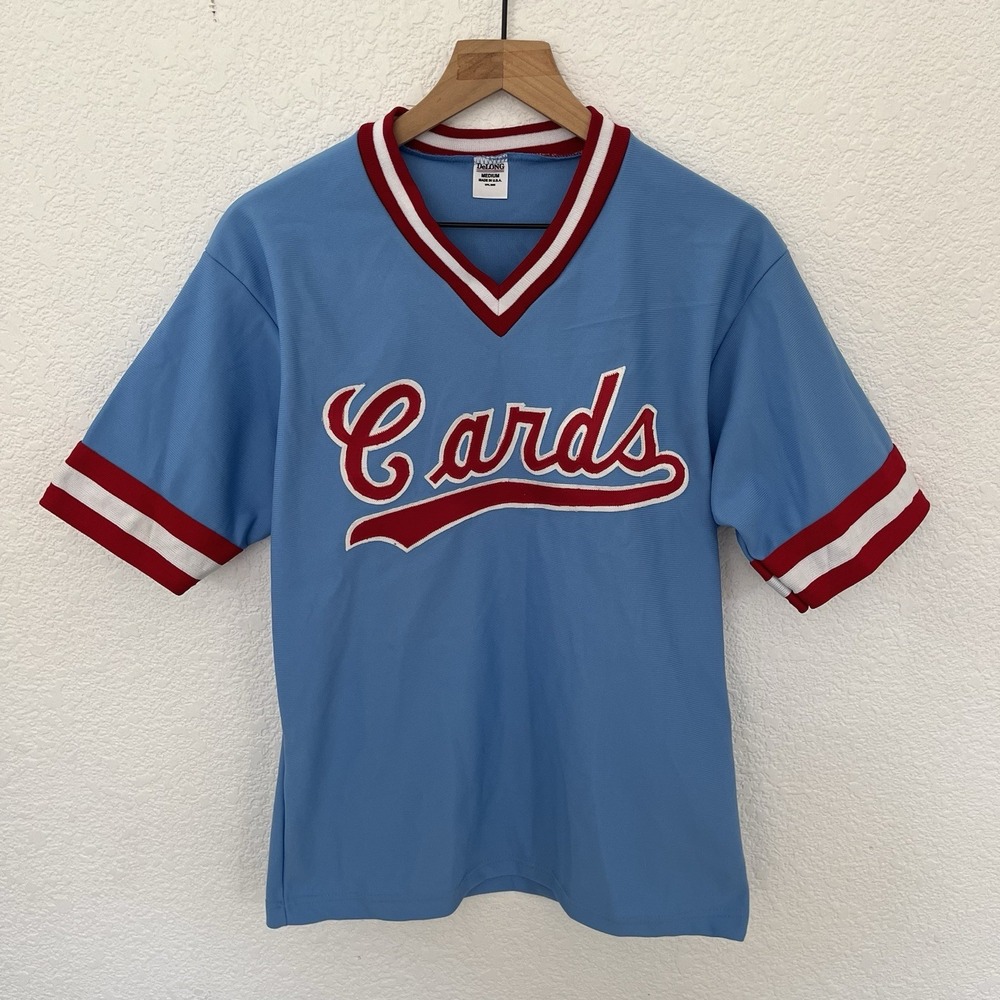 Vintage St. Louis Cardinals Powder Blue Jersey DeLONG USA Made M Stains